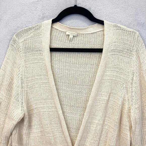 Talbots Open Front LINEN Blend Cardigan Sweater XL Ivory Beige Beach Bonfire - Picture 3 of 13
